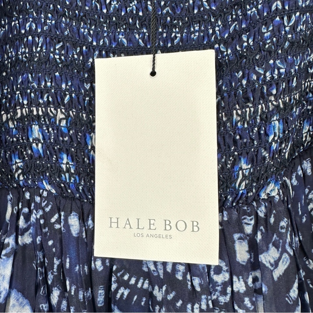 Hale Bob Ilona Silk Chiffon Maxi Dress Floral Small Navy Smocked Puff Sleeve - Picture 12 of 16